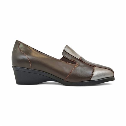 Womens Soft Leather Wedge Slip-On Shoes Elastic Vamp 5411 Brown, by BeRelax