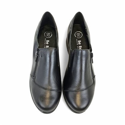 Womens Soft-Leather Wedge Shoes Lateral Zip and Vamp Elastics 3560 Black, by BeRelax