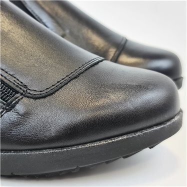 Womens Soft-Leather Wedge Shoes Lateral Zip and Vamp Elastics 3560 Black, by BeRelax
