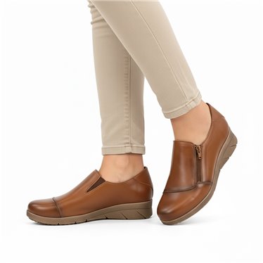 Womens Soft-Leather Wedge Shoes Lateral Zip and Vamp Elastics 3560 Leather, by BeRelax