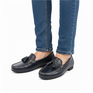 Womens Nappa Leather Loafers Tassel Detail 4073 Navy, by BDA