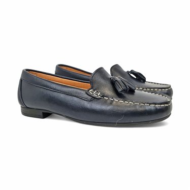 Womens Nappa Leather Loafers Tassel Detail 4073 Navy, by BDA