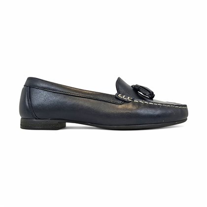 Womens Nappa Leather Loafers Tassel Detail 4073 Navy, by BDA