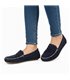 Womens Suede Leather Loafers Penny-Trim 111 Navy, by Bda