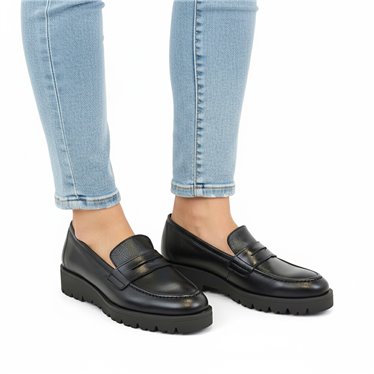 Mocasines Cómodos Cuña Mujer Piel Napa Adorno Antifaz 200 Negro, de Bda