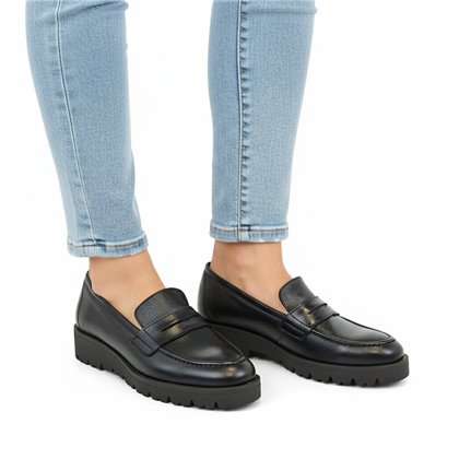 Mocasines Cómodos Cuña Mujer Piel Napa Adorno Antifaz 200 Negro, de Bda
