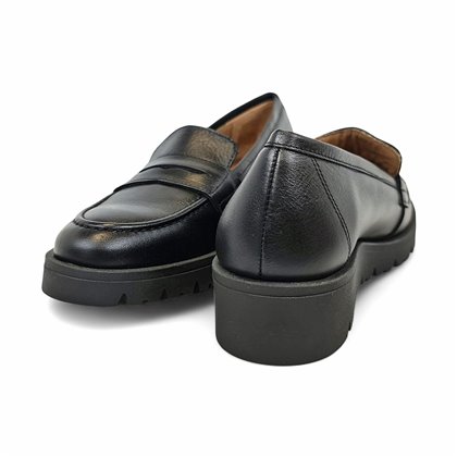 Womens Comfortable Wedge Loafers Nappa Leather Moccasins 200 Black, by Bda