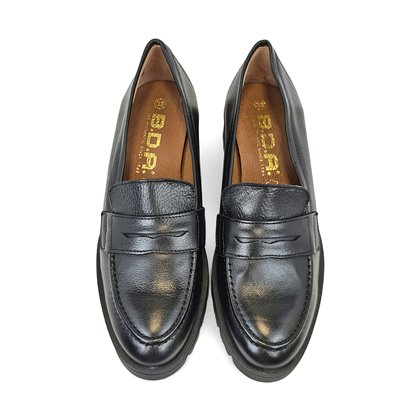 Womens Comfortable Wedge Loafers Nappa Leather Moccasins 200 Black, by Bda