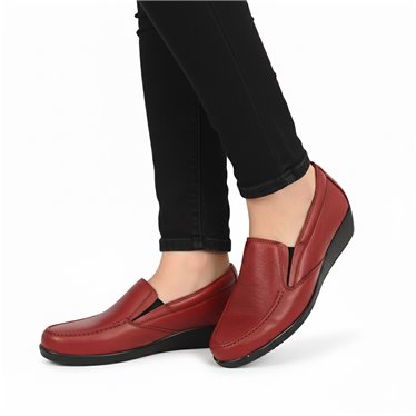 Womens Soft Leather Wedge Loafers Elastic Vamp 250 Burgundy, by Bda