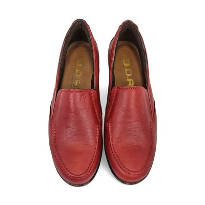 Womens Soft Leather Wedge Loafers Elastic Vamp 250 Burgundy, by Bda