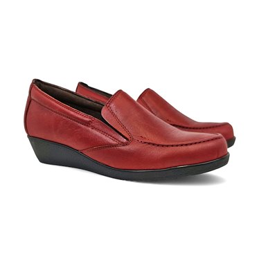 Womens Soft Leather Wedge Loafers Elastic Vamp 250 Burgundy, by Bda