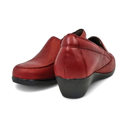 Womens Soft Leather Wedge Loafers Elastic Vamp 250 Burgundy, by Bda