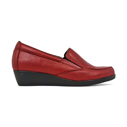 Womens Soft Leather Wedge Loafers Elastic Vamp 250 Burgundy, by Bda