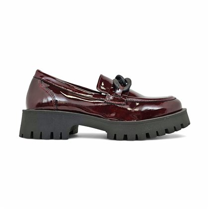 Mocasines Plataforma Mujer Piel Charol Adorno Cadena 24033 Burdeos, de Bda