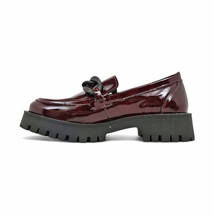 Mocasines Plataforma Mujer Piel Charol Adorno Cadena 24033 Burdeos, de Bda