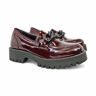Womens Soft Leather Wedge Loafers Elastic Vamp 250 Burgundy, by Bda