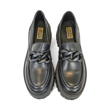 Mocasines Plataforma Mujer Piel Charol Adorno Cadena 24033 Negro, de Bda