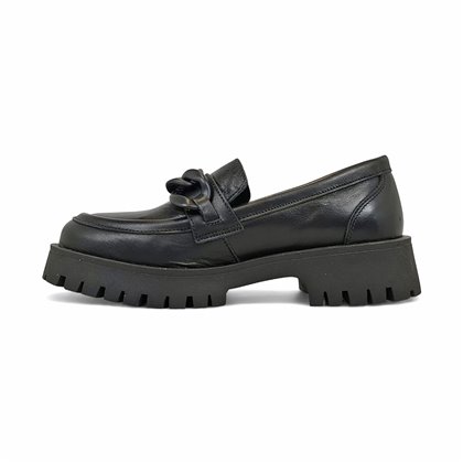 Mocasines Plataforma Mujer Piel Charol Adorno Cadena 24033 Negro, de Bda