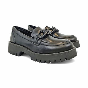 Mocasines Plataforma Mujer Piel Charol Adorno Cadena 24033 Negro, de Bda