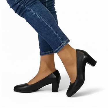 Womens Nappa Leather Low-Heel Pumps Gel Insole Non-Slip Sole 10150 Black, by BDA