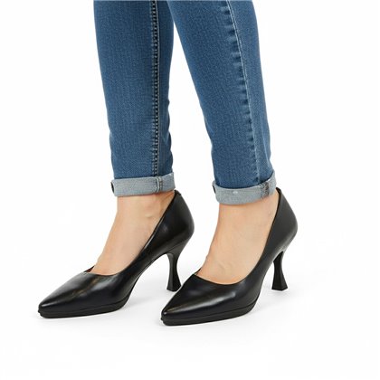 Zapatos De Salon Cómodos Tacón Medio Mujer Piel Napa Plantilla De Gel Suela Antideslizante 10154 Negro, de Bda