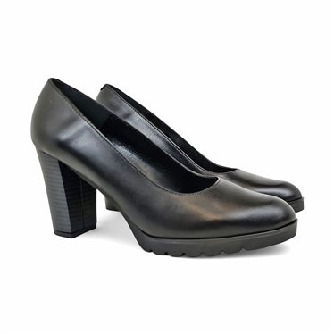 Womens Nappa Leather Mid-Heel Pumps Gel Insole Slip-Resistant Sole 8045 Black, by BDA
