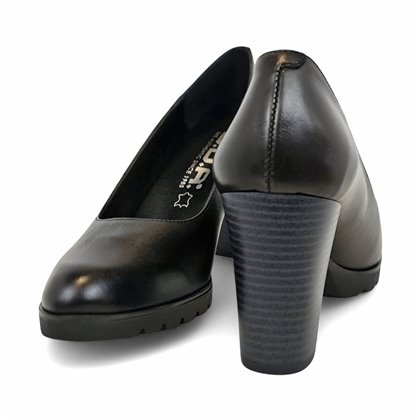Zapatos De Salon Cómodos Tacón Medio Mujer Piel Napa Plantilla De Gel Suela Antideslizante 8045 Negro, de Bda