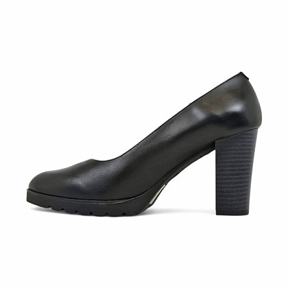 Zapatos De Salon Cómodos Tacón Medio Mujer Piel Napa Plantilla De Gel Suela Antideslizante 8045 Negro, de Bda