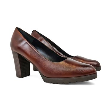 Womens Nappa Leather Mid-Heel Pumps Gel Insole Slip-Resistant Sole 8045 Brown, by BDA
