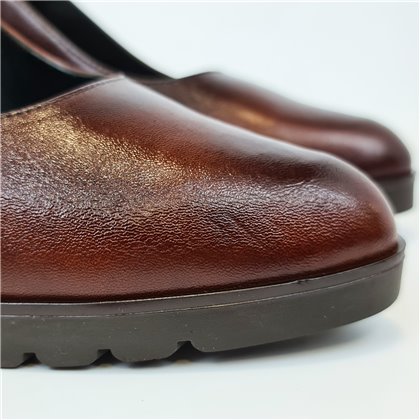 Womens Nappa Leather Mid-Heel Pumps Gel Insole Slip-Resistant Sole 8045 Brown, by BDA