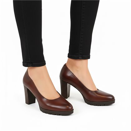 Zapatos De Salon Cómodos Tacón Medio Mujer Piel Napa Plantilla De Gel Suela Antideslizante 8045 Marrón, de Bda