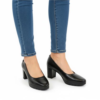 Womens Low-Heeled Nappa Leather Pumps Gel Insole Slip-Resistant Sole 8044 Black, by BDA