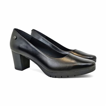 Womens Low-Heeled Nappa Leather Pumps Gel Insole Slip-Resistant Sole 8044 Black, by BDA