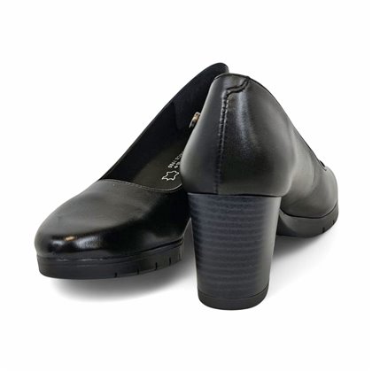 Womens Low-Heeled Nappa Leather Pumps Gel Insole Slip-Resistant Sole 8044 Black, by BDA