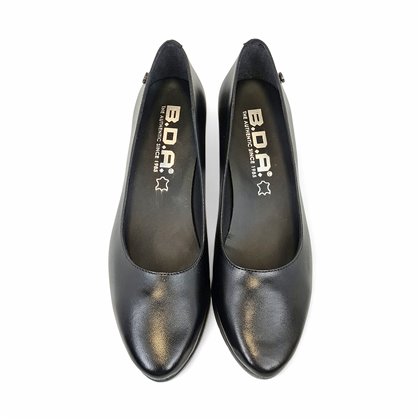 Womens Low-Heeled Nappa Leather Pumps Gel Insole Slip-Resistant Sole 8044 Black, by BDA