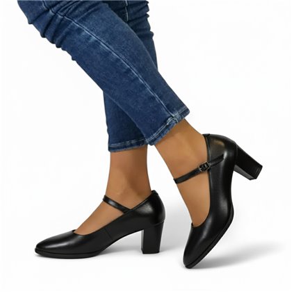 Womens Nappa Leather Mid-Heel Mary Jane Pumps Gel Insole Non-Slip Sole 8046 Black, by BDA