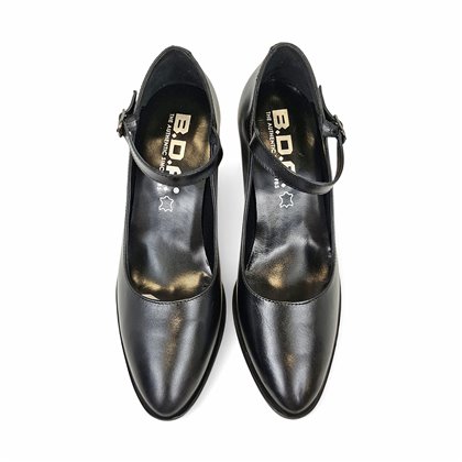 Womens Nappa Leather Mid-Heel Mary Jane Pumps Gel Insole Non-Slip Sole 8046 Black, by BDA