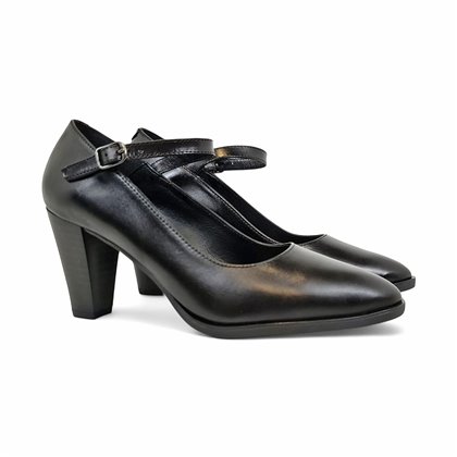 Womens Nappa Leather Mid-Heel Mary Jane Pumps Gel Insole Non-Slip Sole 8046 Black, by BDA