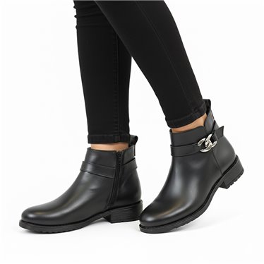 Botines Chelsea Mujer Piel Napa Adorno Cadena Y Cremallera 6292 Negro, de Bda