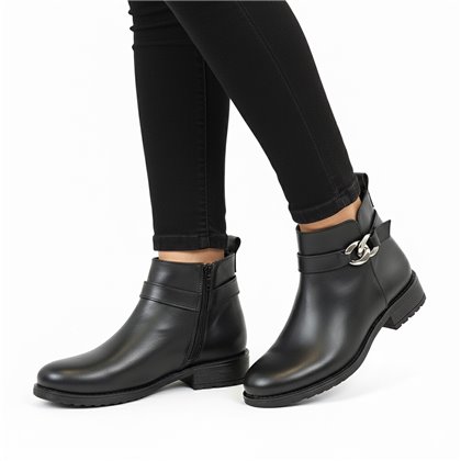 Botines Chelsea Mujer Piel Napa Adorno Cadena Y Cremallera 6292 Negro, de Bda