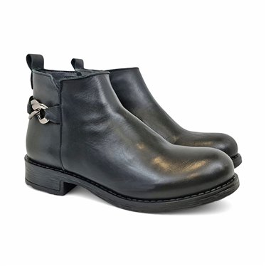 Womens Nappa Leather Chelsea Ankle Boots Chain Detail and Side Zip Closure 6292 Black, by Bda