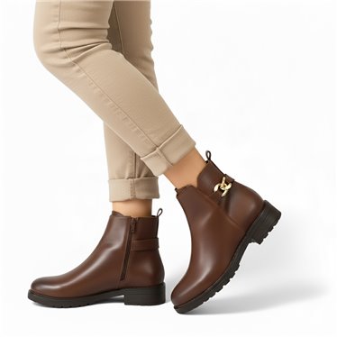 Botines Chelsea Mujer Piel Napa Adorno Cadena Y Cremallera 6292 Marrón, de Bda