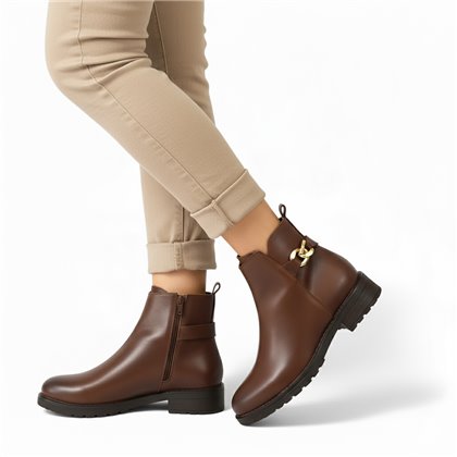Botines Chelsea Mujer Piel Napa Adorno Cadena Y Cremallera 6292 Marrón, de Bda