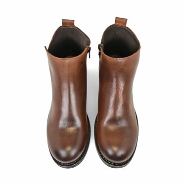 Botines Chelsea Mujer Piel Napa Adorno Cadena Y Cremallera 6292 Marrón, de Bda