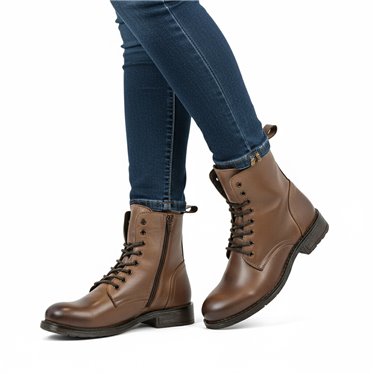 Botines Militares Mujer Piel Napa Cierre Cordones Y Cremallera 6290 Marrón, de Bda