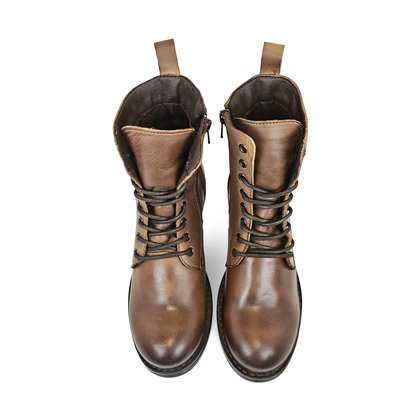 Botines Militares Mujer Piel Napa Cierre Cordones Y Cremallera 6290 Marrón, de Bda