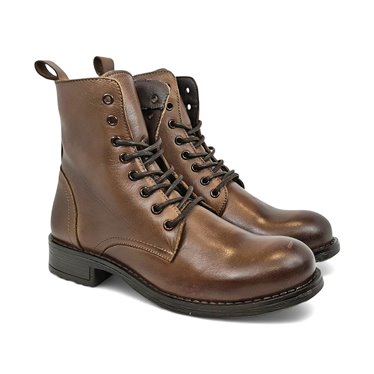 Womens Nappa Leather Combat Boots Laces and Zip Fastening 6290 Brown, by Bda