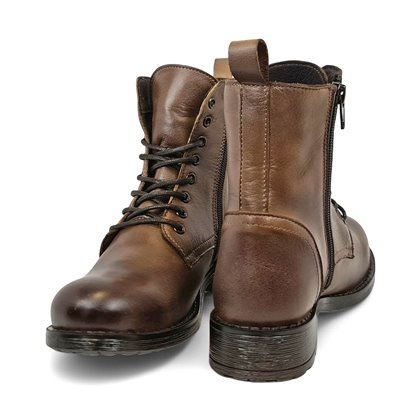 Botines Militares Mujer Piel Napa Cierre Cordones Y Cremallera 6290 Marrón, de Bda