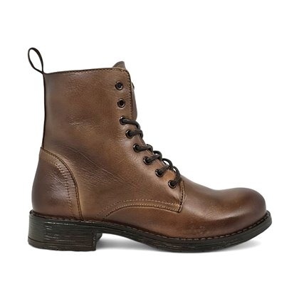 Botines Militares Mujer Piel Napa Cierre Cordones Y Cremallera 6290 Marrón, de Bda