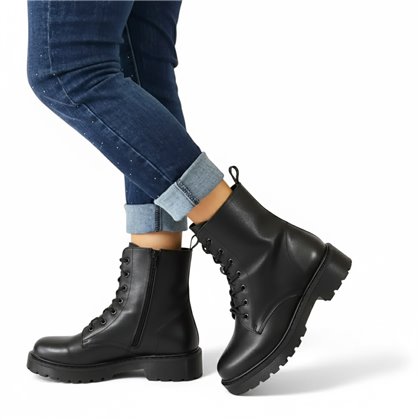 Botines Militares Mujer Piel Napa Cierre Cordones Y Cremallera 6290 Negro, de Bda